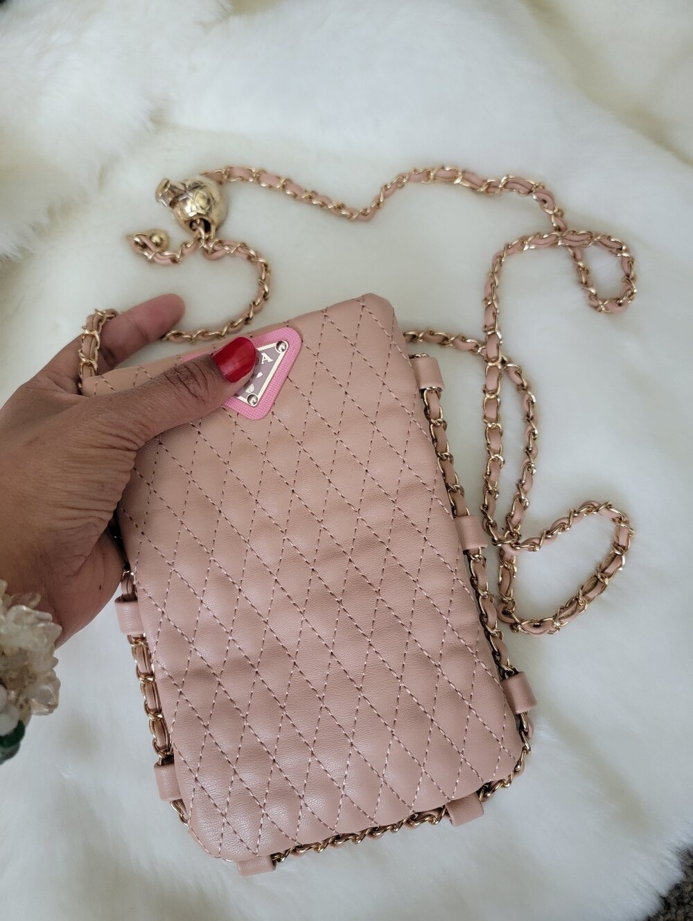 Quilted Vegan Leather Pink Chain Crossbody Bag - Designer-Inspired